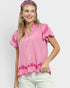 Bubblegum Pink Embroidered Scallop Sleeve Top