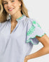Light Blue Embroidered Scallop Sleeve Top