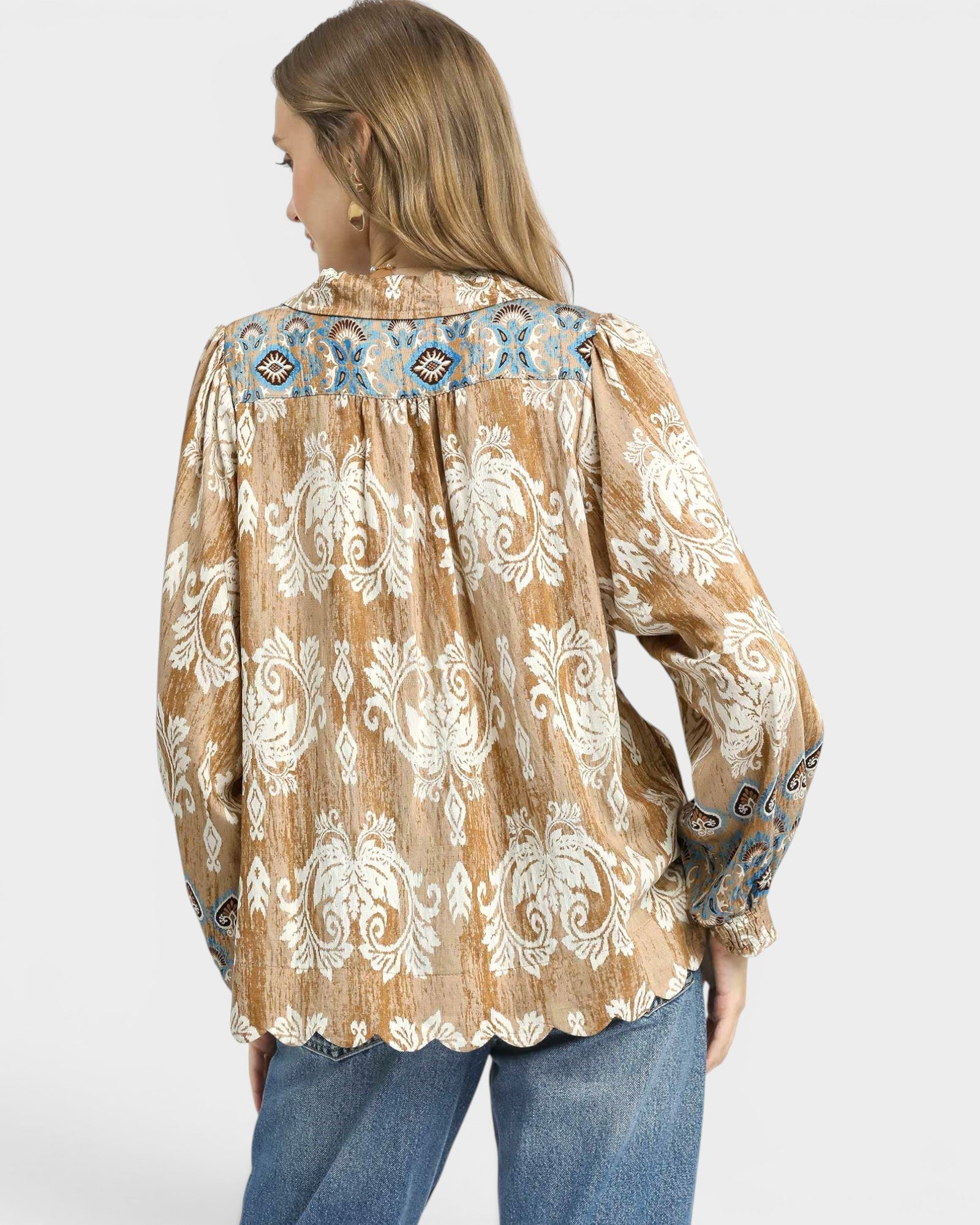 Taupe Scallop Hem Blouse