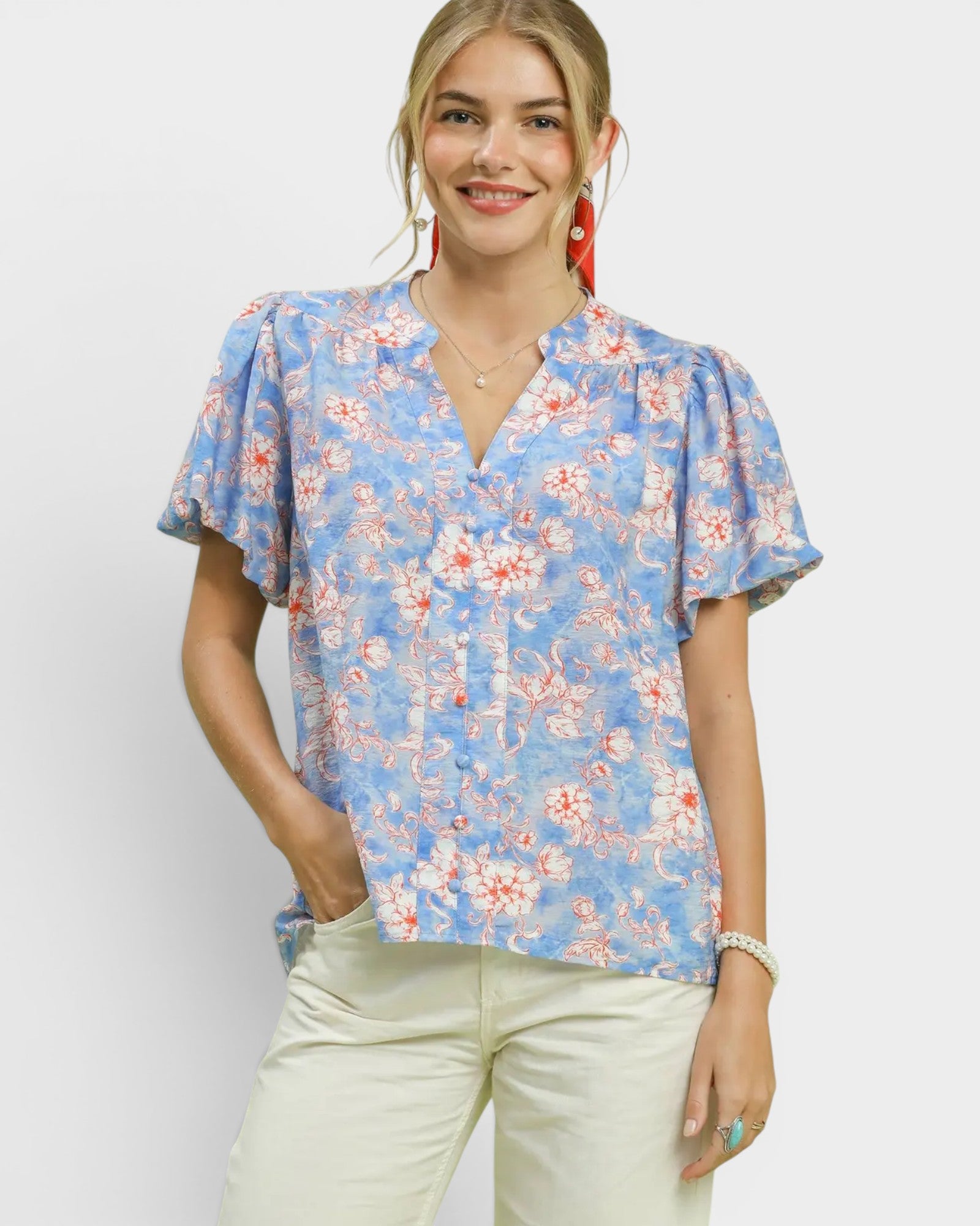 Sky Blue Floral Blouse