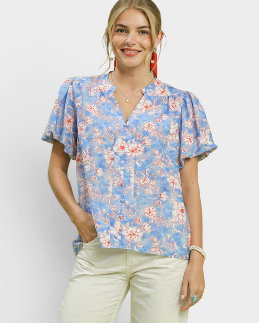Sky Blue Floral Blouse