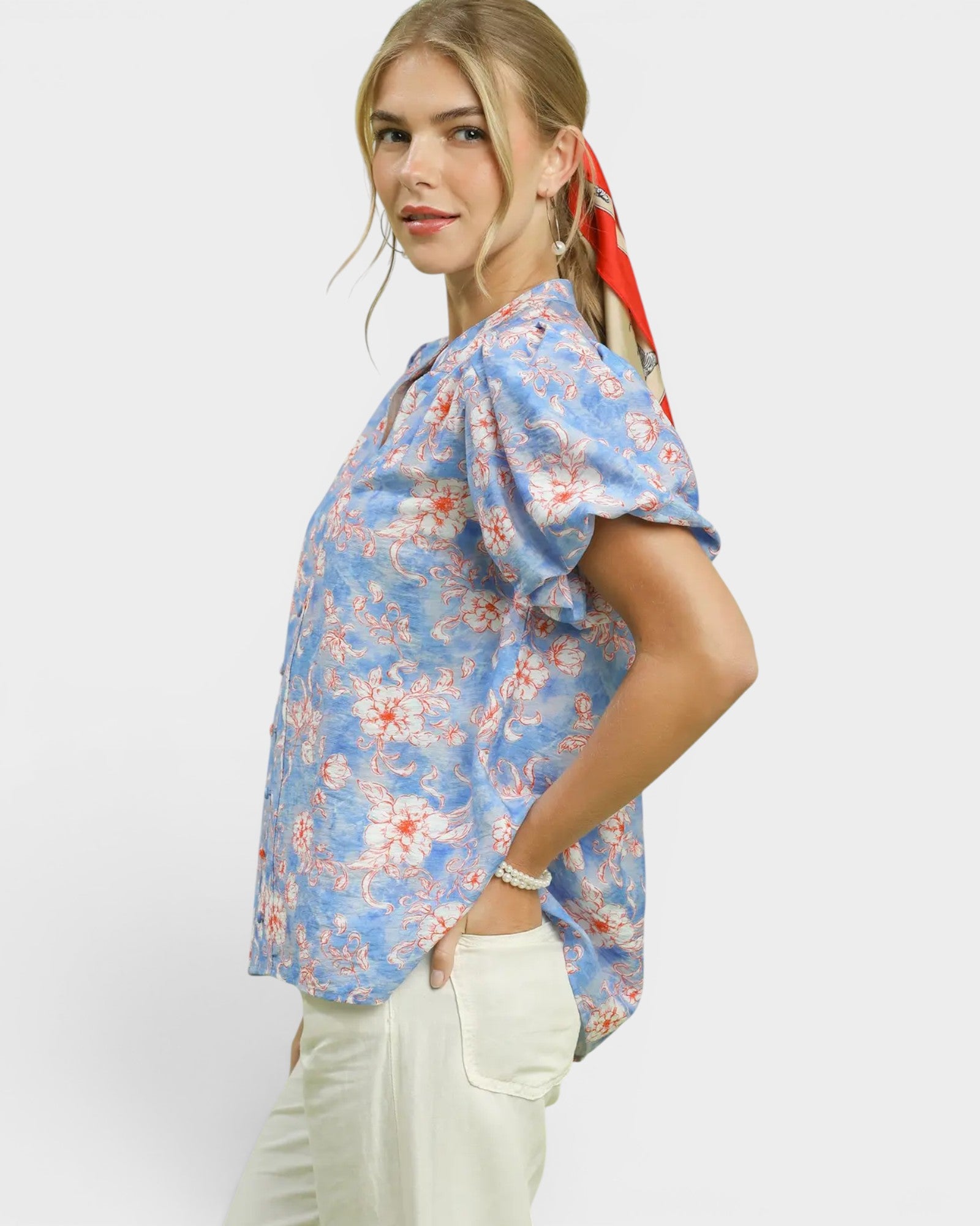 Sky Blue Floral Blouse