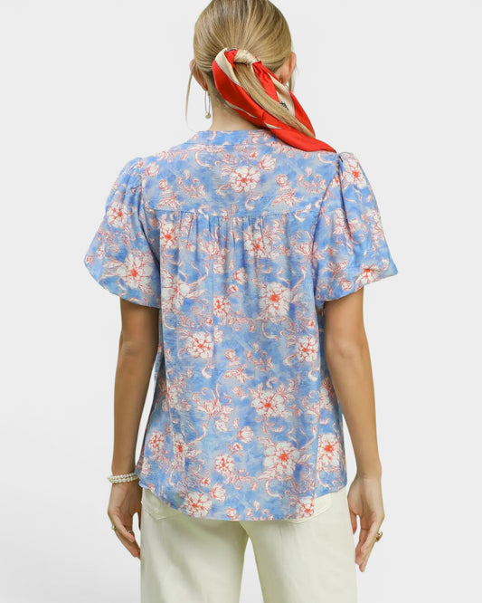 Sky Blue Floral Blouse