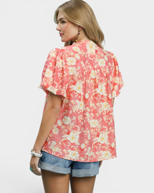 Coral Floral Blouse