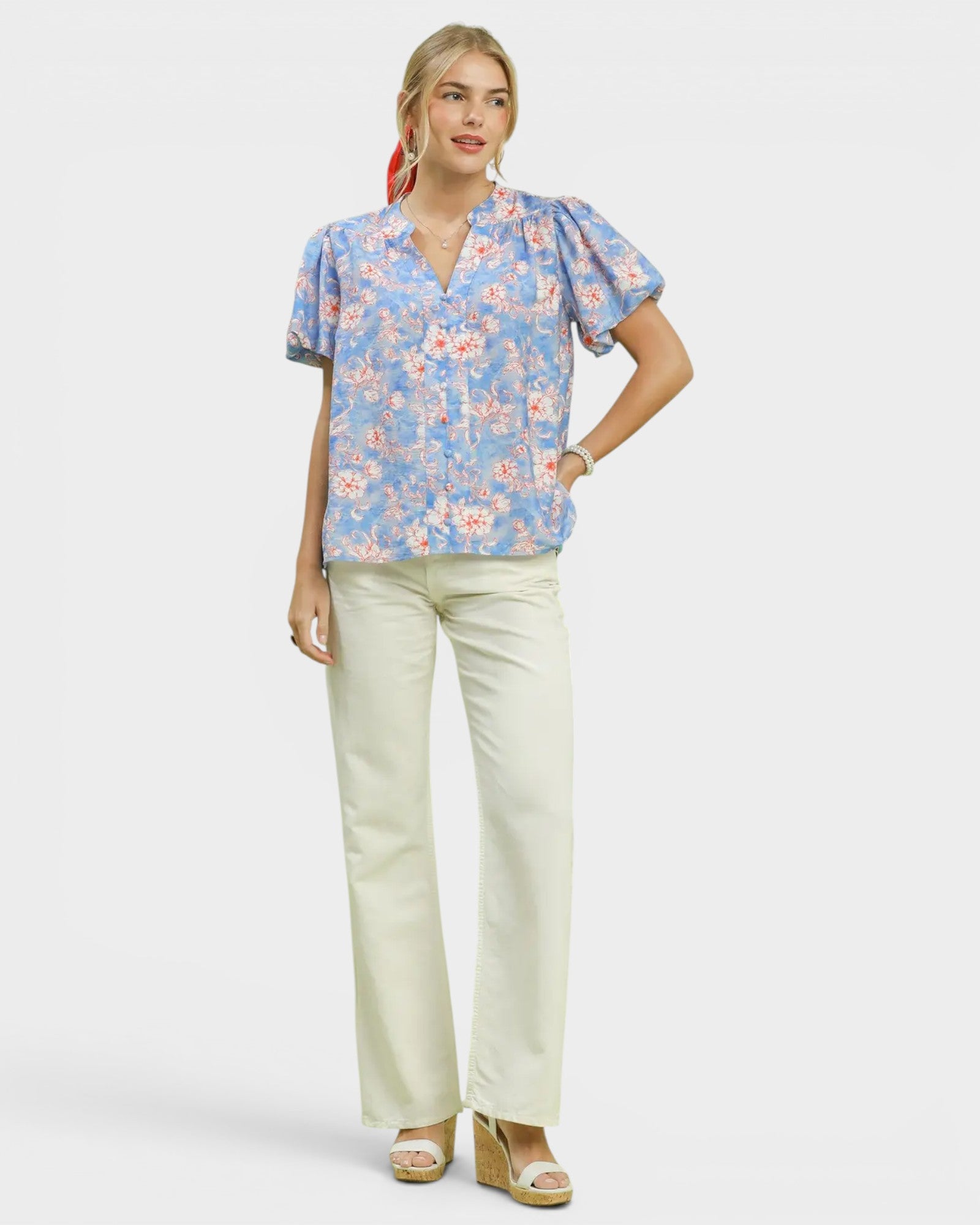 Sky Blue Floral Blouse