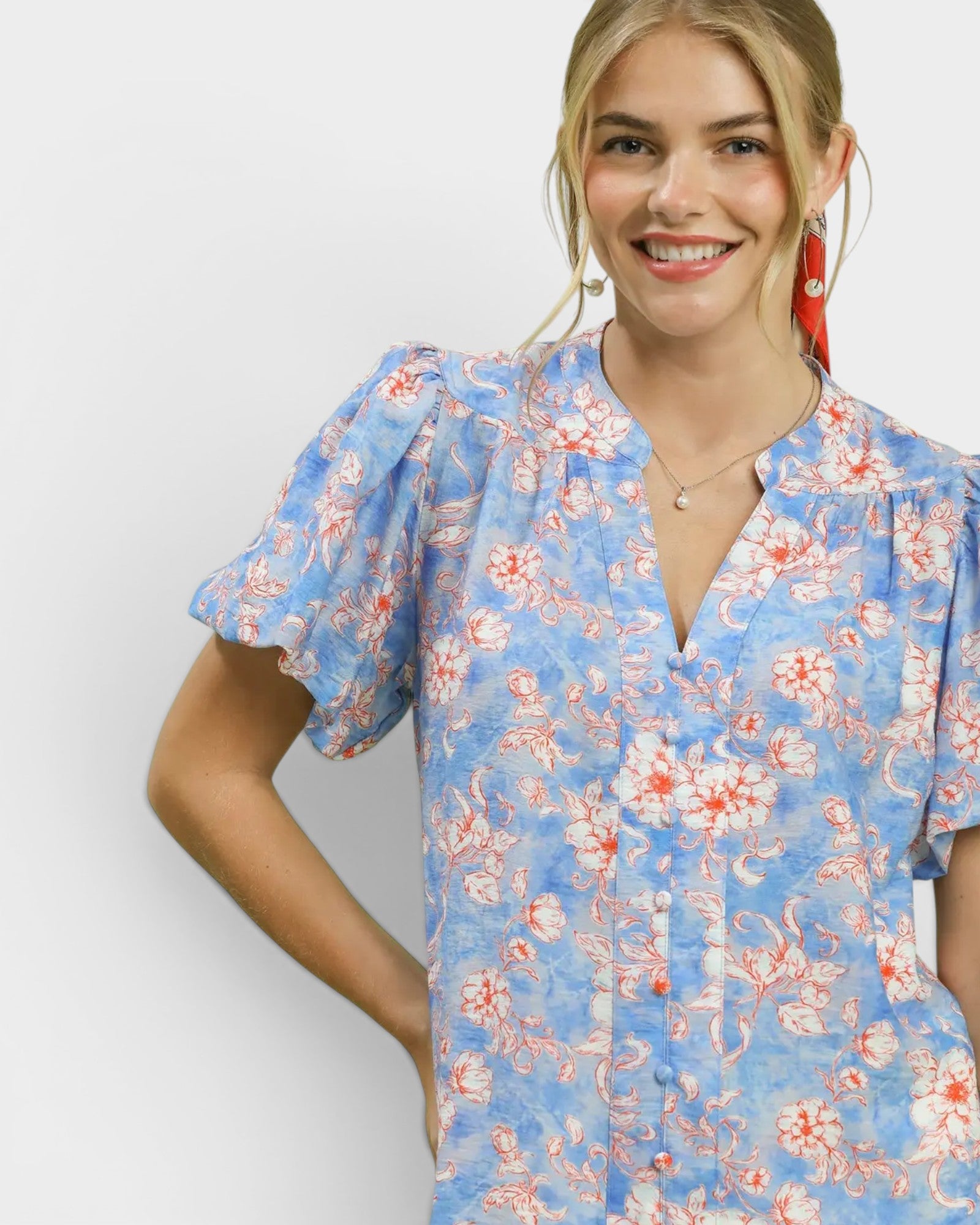 Sky Blue Floral Blouse