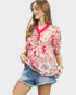 Pink Multi Floral Pleated Trim Blouse