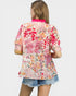 Pink Multi Floral Pleated Trim Blouse