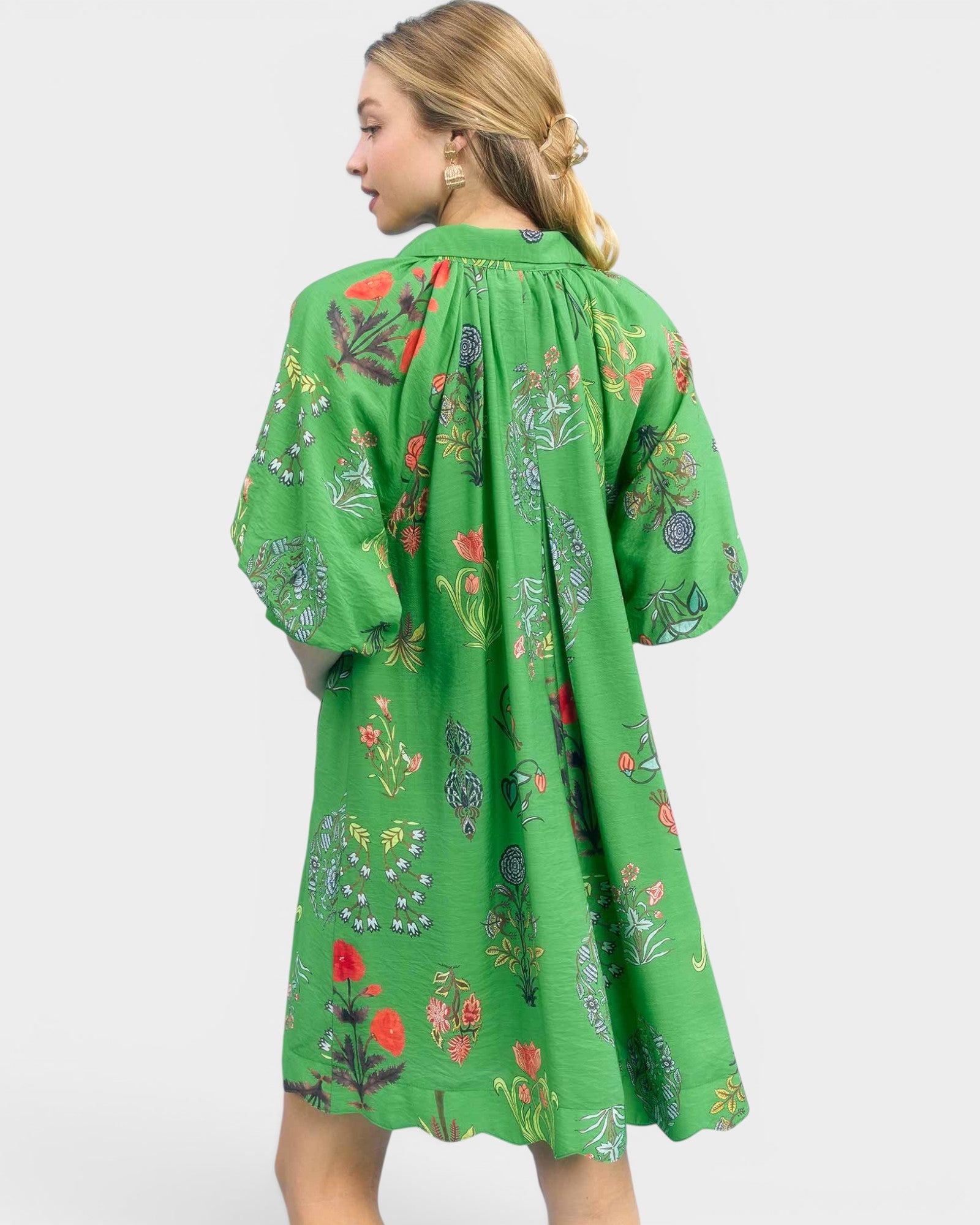 Green Botanical Print Mini Dress