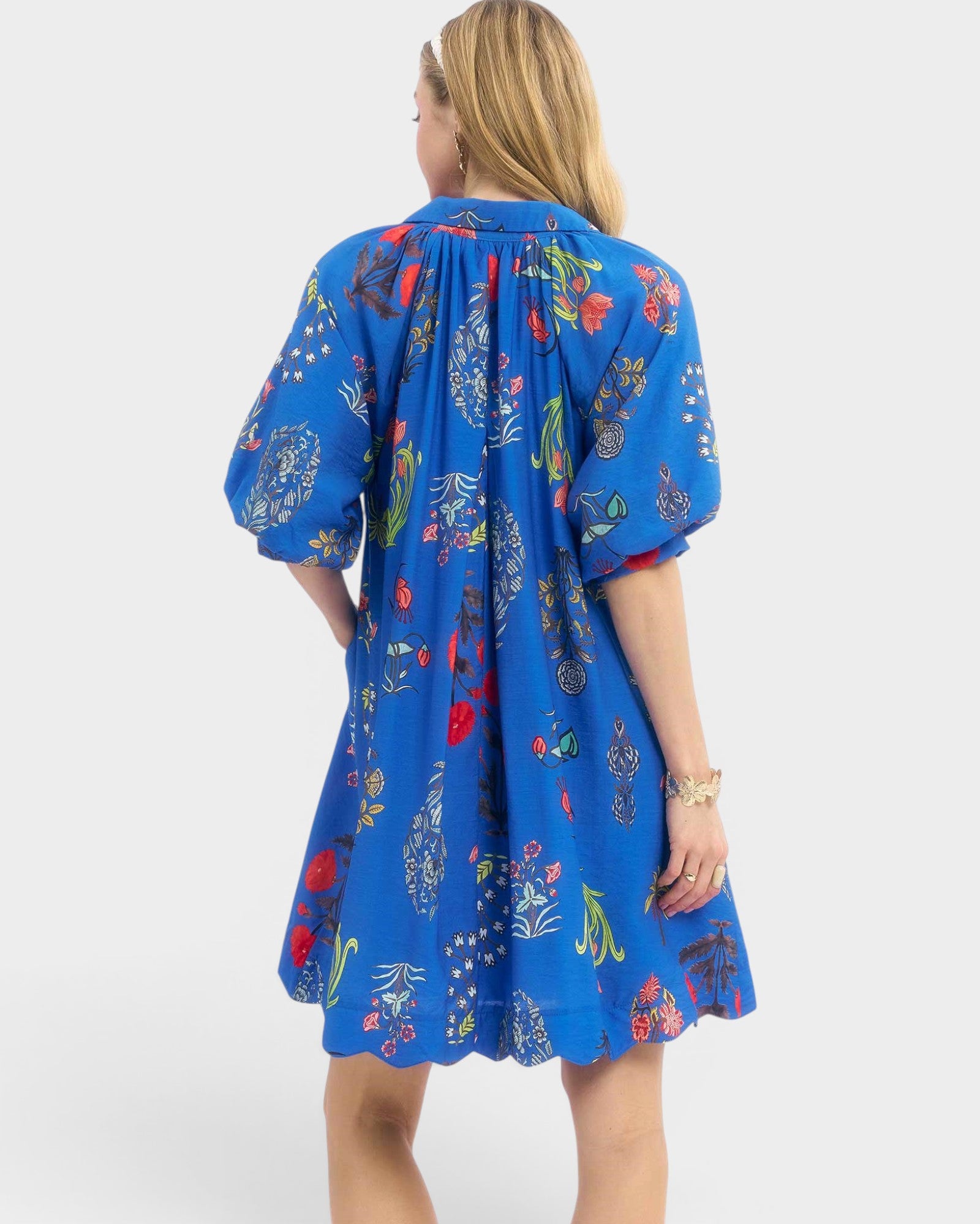 Cerulean Botanical Print Mini Dress