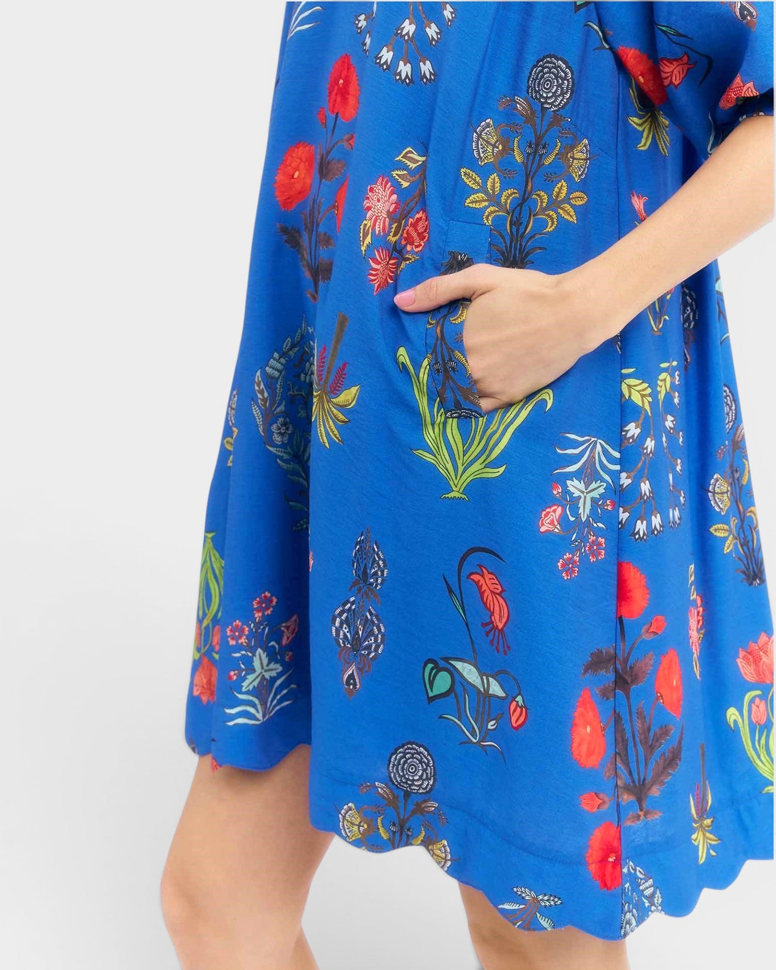 Cerulean Botanical Print Mini Dress