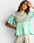 Mint Floral Lace Ruffle Sleeve Top