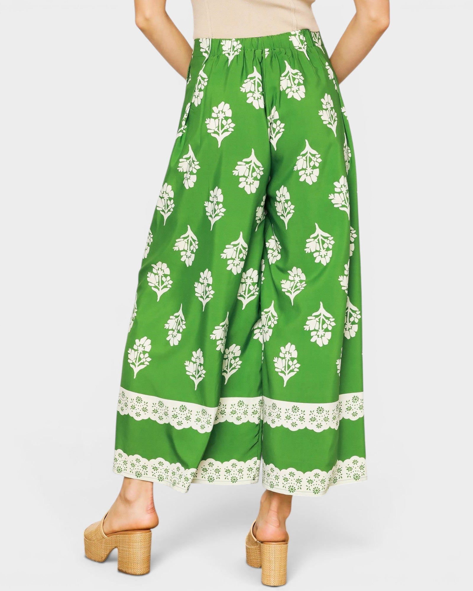 Green Floral Wide Leg Pants