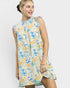Blue Floral Ruffle Trim Shift Dress