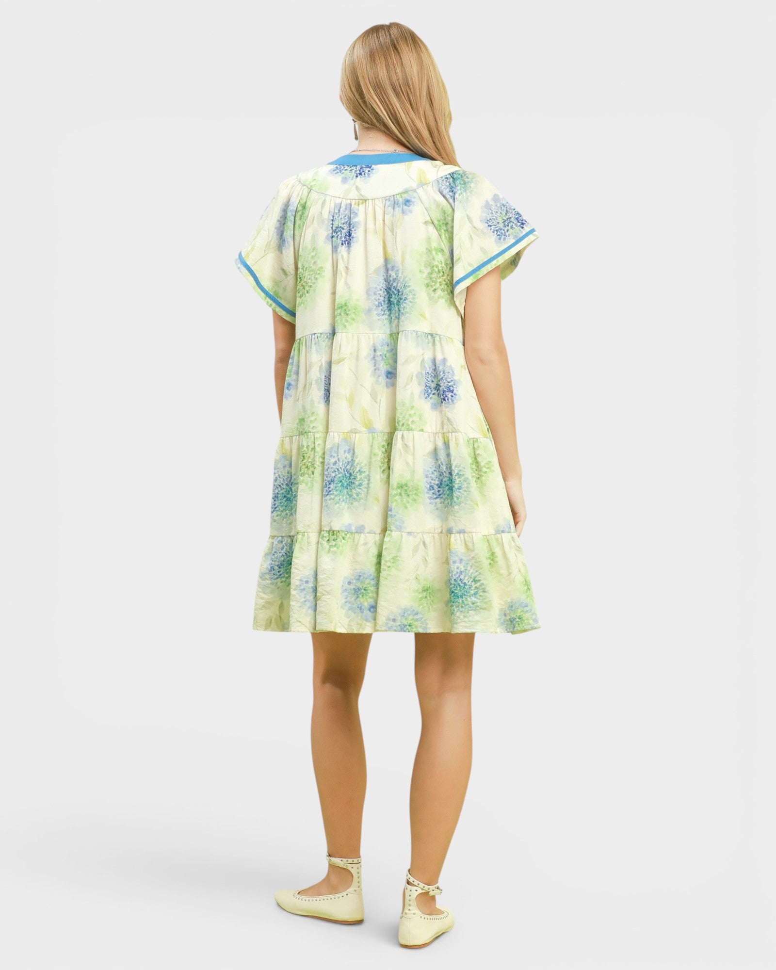 Blue Floral Tiered Mini Dress