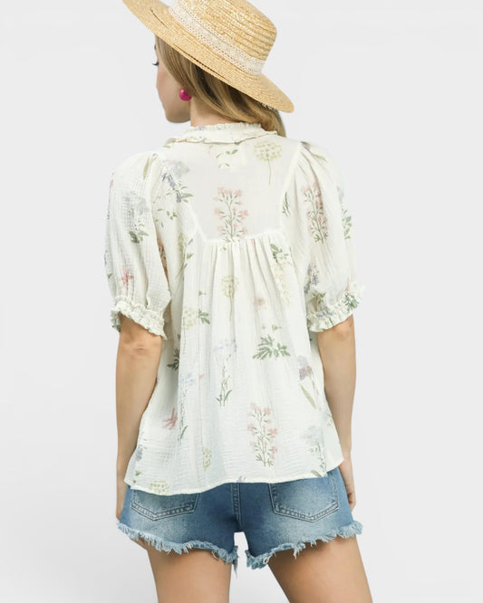 Ivory Floral Cotton Gauze Top