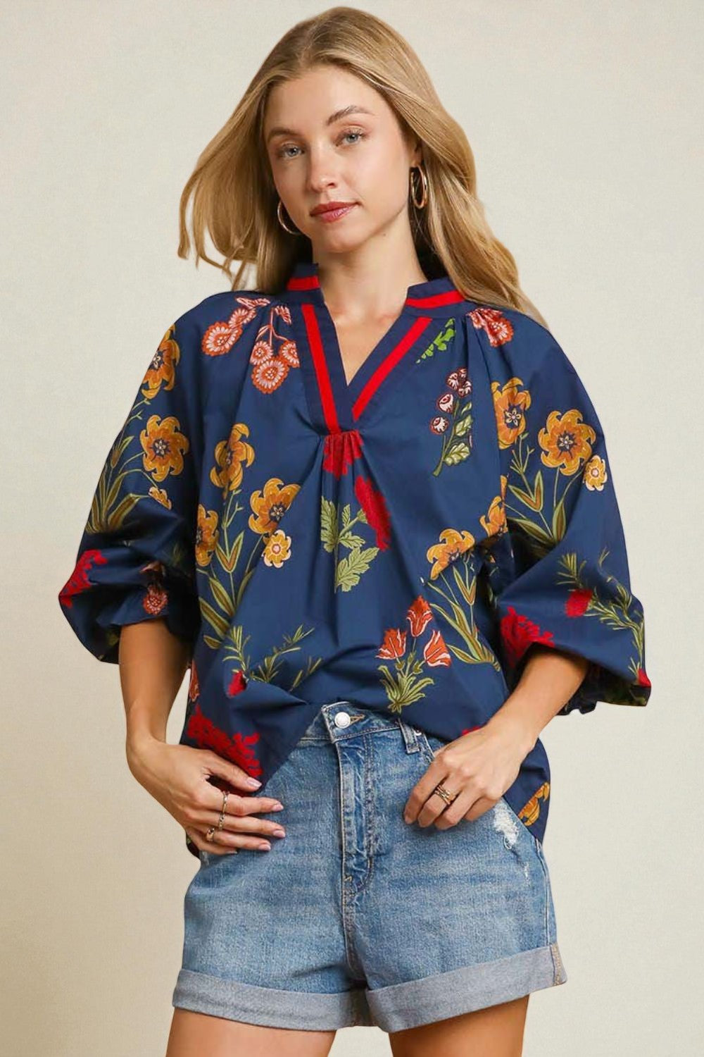Navy Multi Floral Blouse