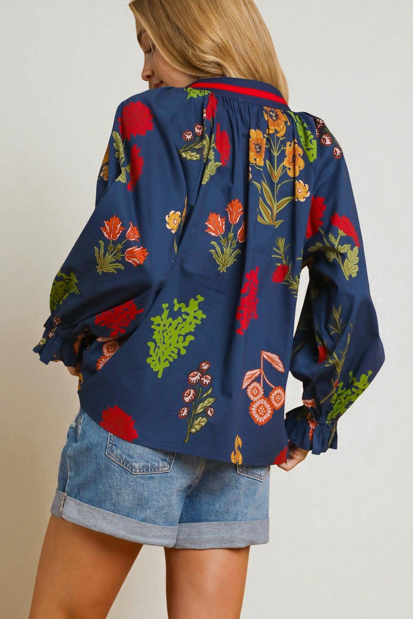 Navy Multi Floral Blouse