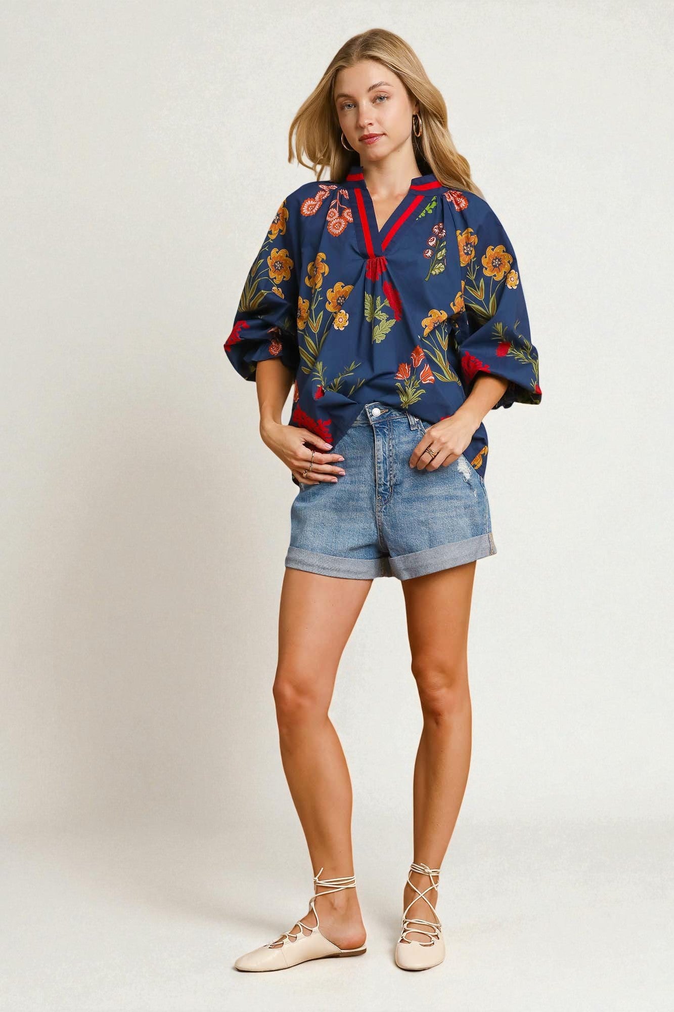 Navy Multi Floral Blouse