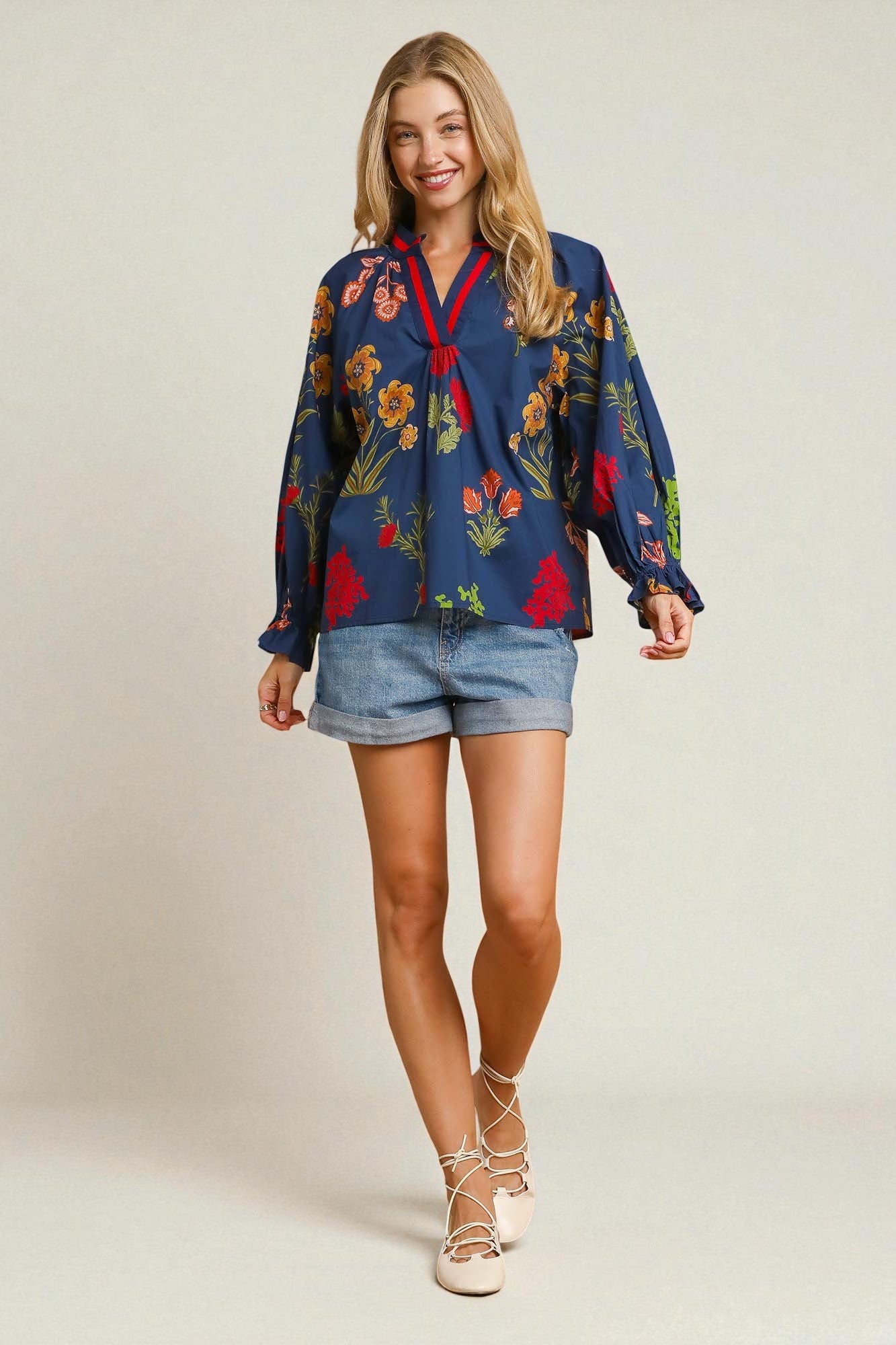 Navy Multi Floral Blouse