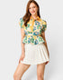 Yellow Floral Puff Sleeve Peplum Top