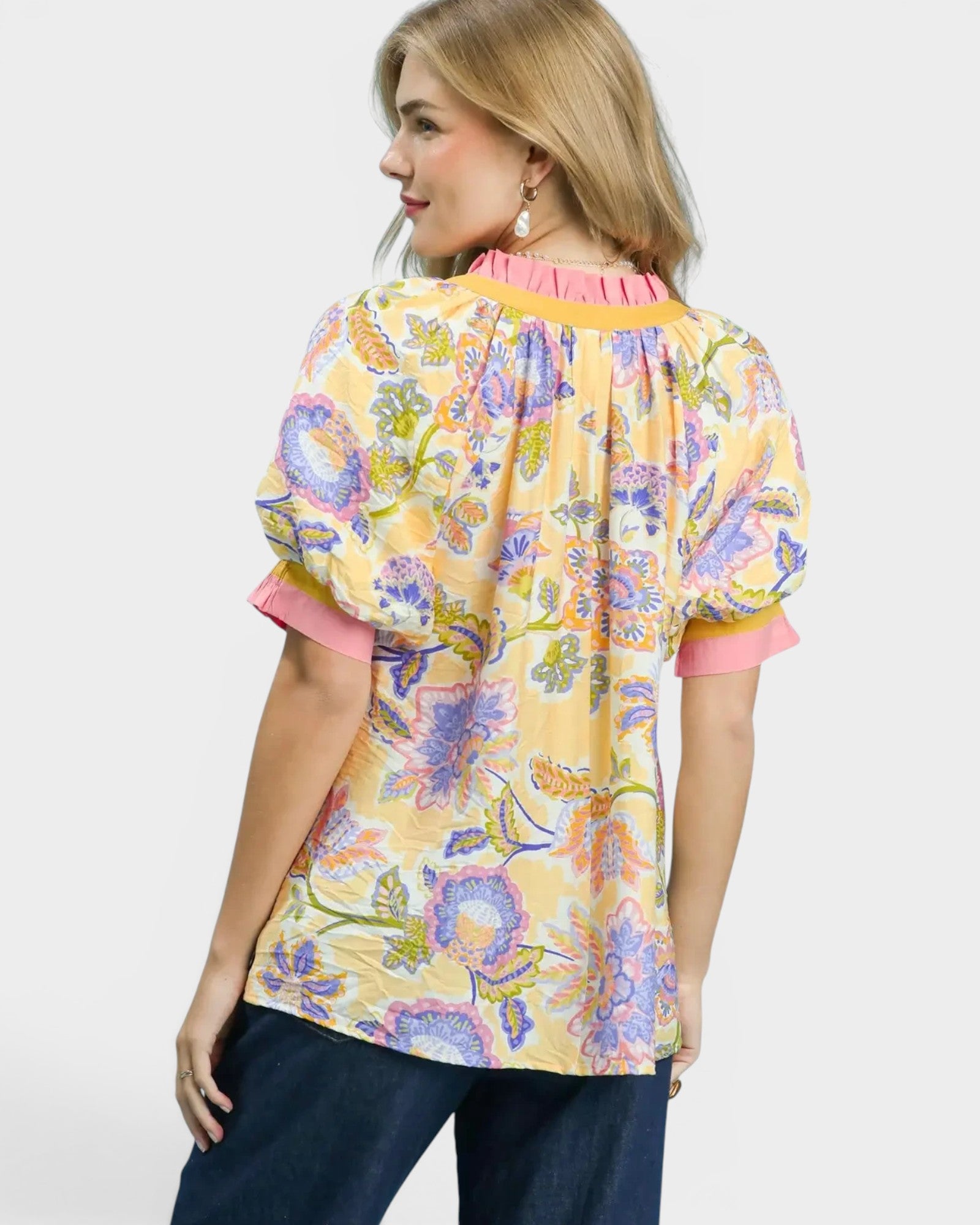 Sunwashed Yellow Multi Floral Ruffle Blouse