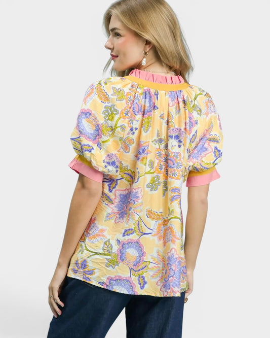 Sunwashed Yellow Multi Floral Ruffle Blouse
