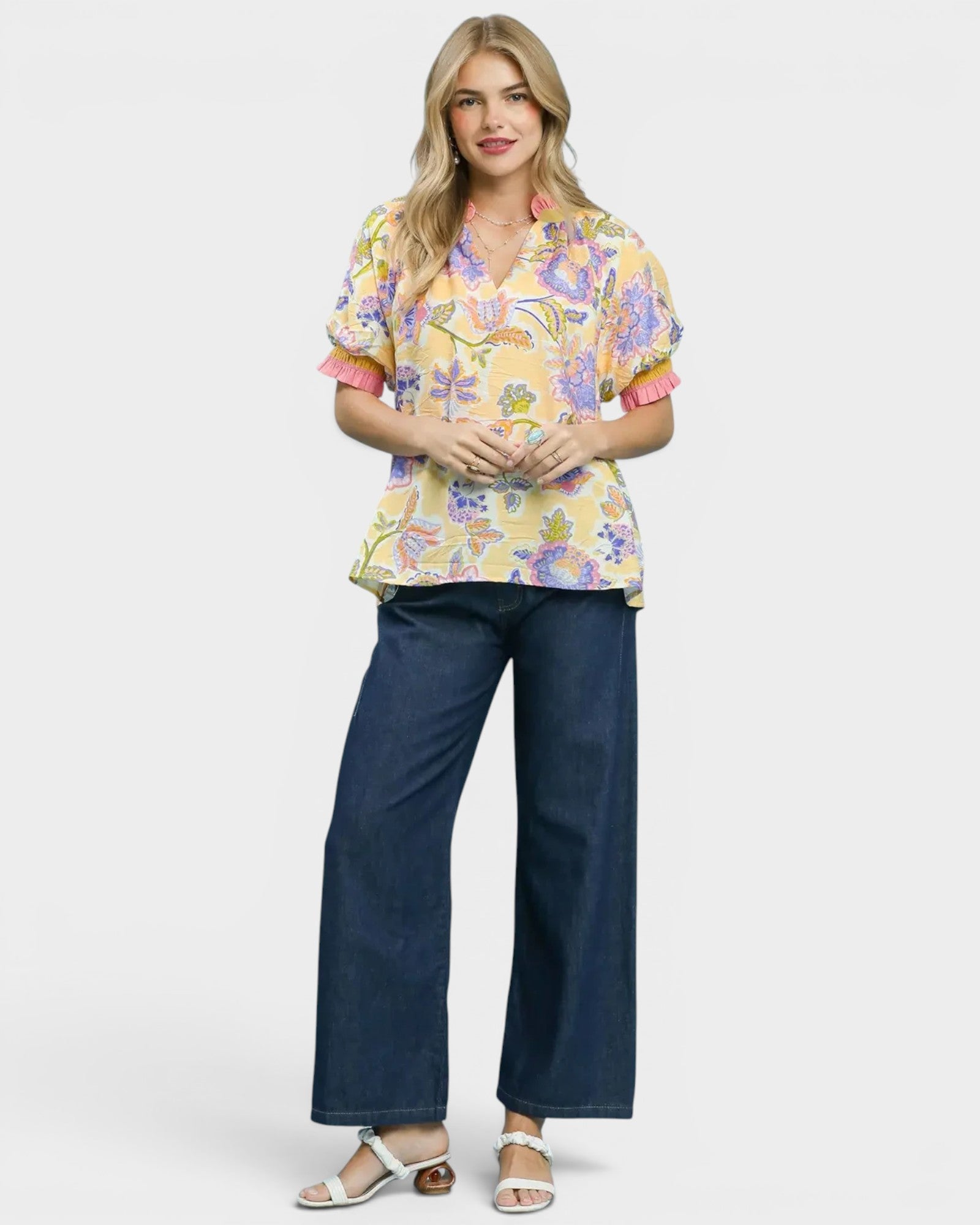 Sunwashed Yellow Multi Floral Ruffle Blouse