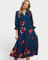 Navy Floral Tiered Midi Dress
