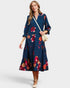 Navy Floral Tiered Midi Dress