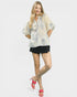 Cream & Gray Floral Split Neck Blouse