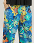Colorful floral-patterned pants with a plain background