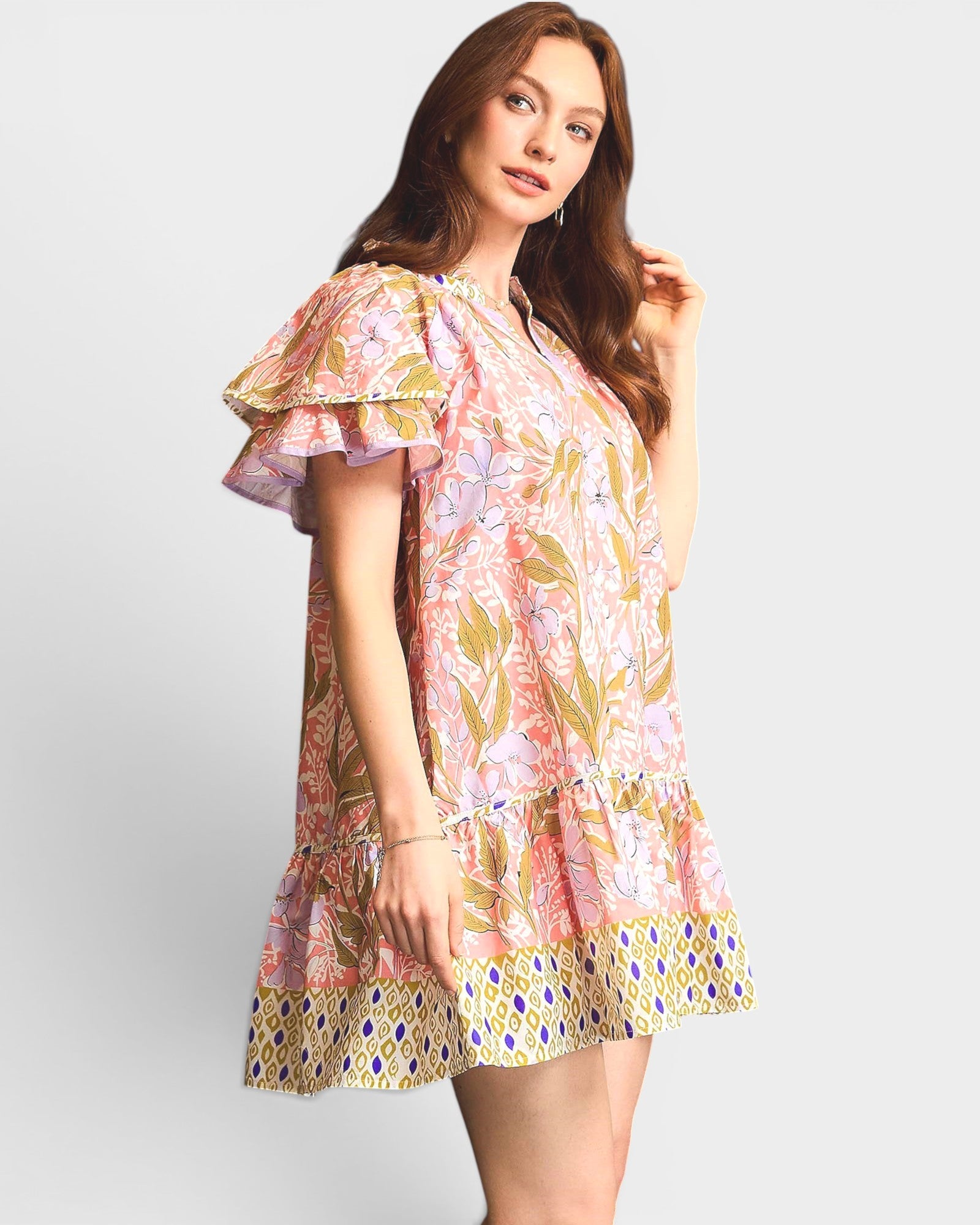 Coral Floral Ruffle Mini Dress
