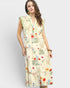 Woman wearing a floral dress on a white background