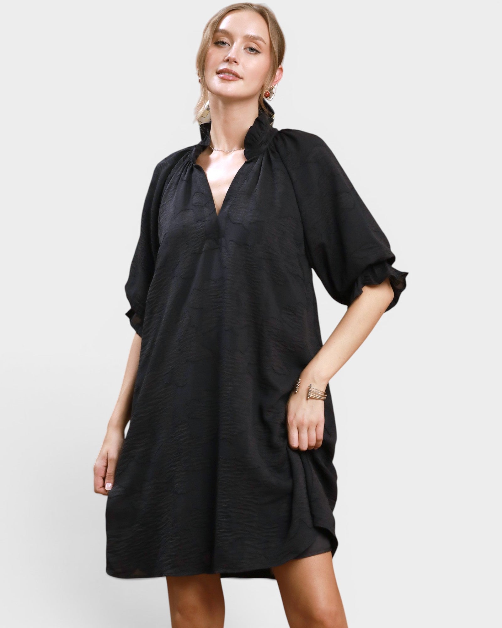 Black Floral Jacquard Mini Dress