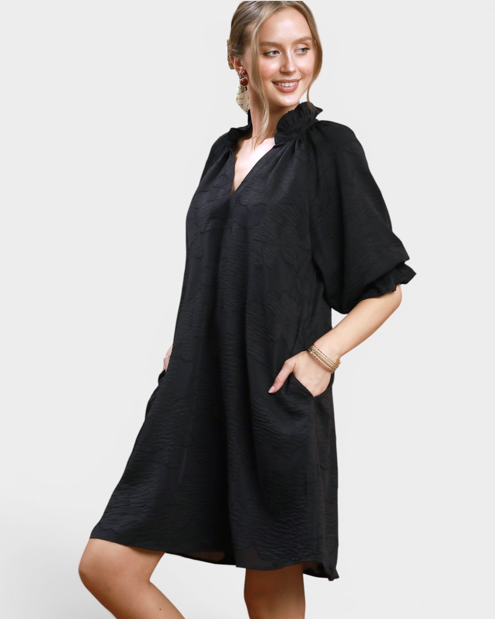 Black Floral Jacquard Mini Dress