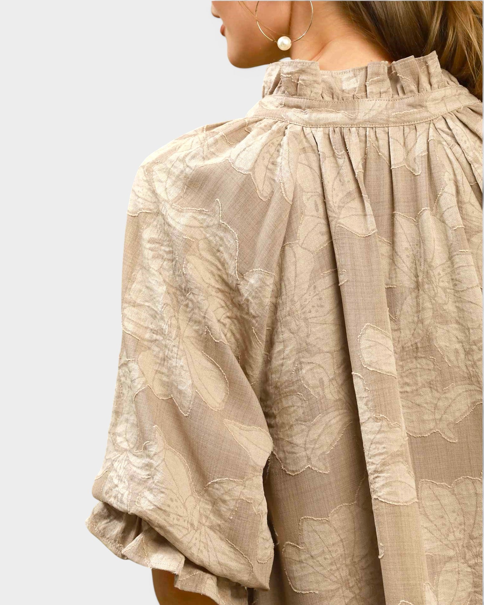 Taupe Floral Jacquard Mini Dress