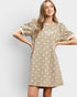 Taupe Floral Puff Sleeve Mini Dress