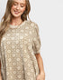 Taupe Floral Puff Sleeve Mini Dress