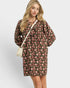 Olive Floral Tie Neck Mini Dress
