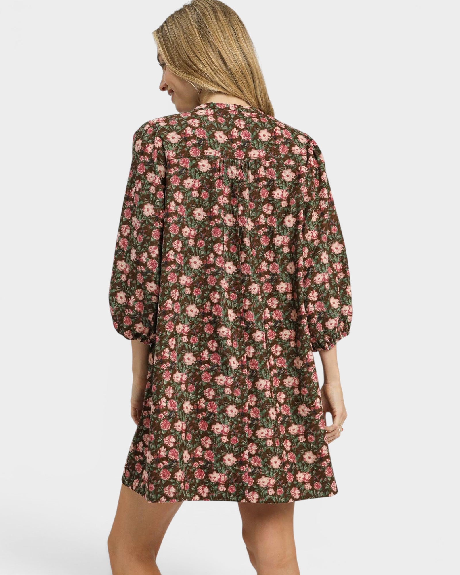 Olive Floral Tie Neck Mini Dress