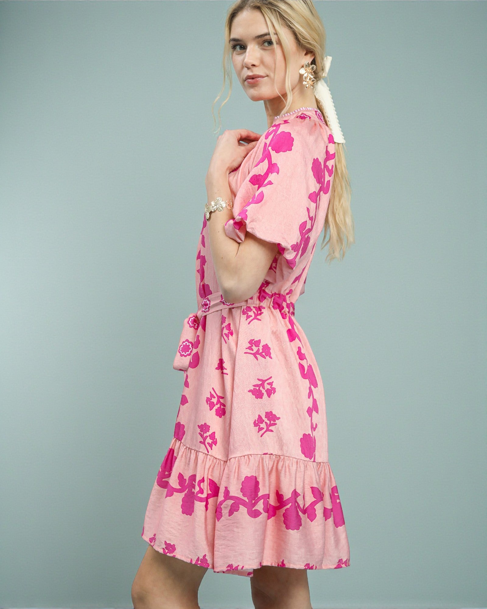 Blush & Fuchsia Floral Mini Dress