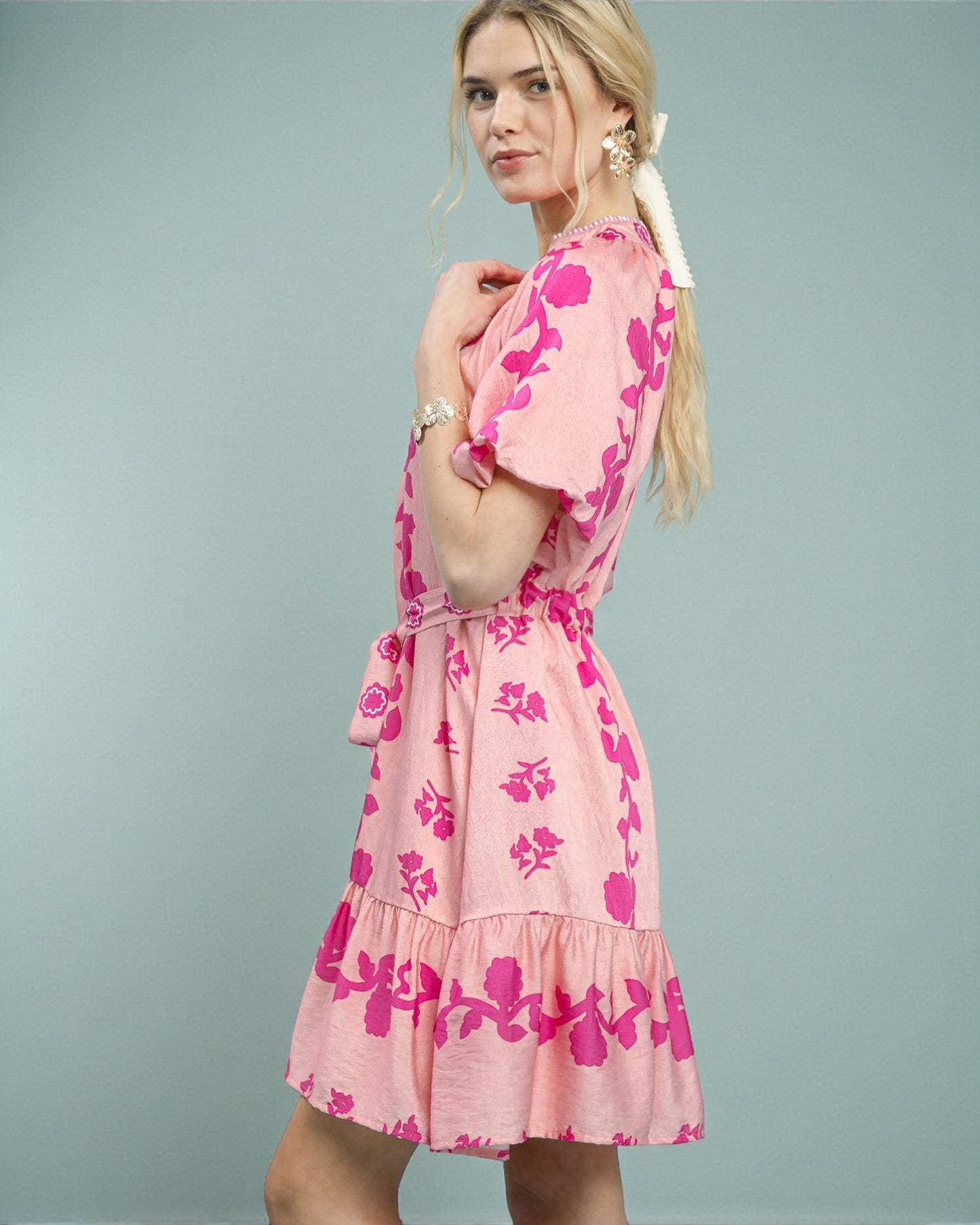 Blush & Fuchsia Floral Mini Dress