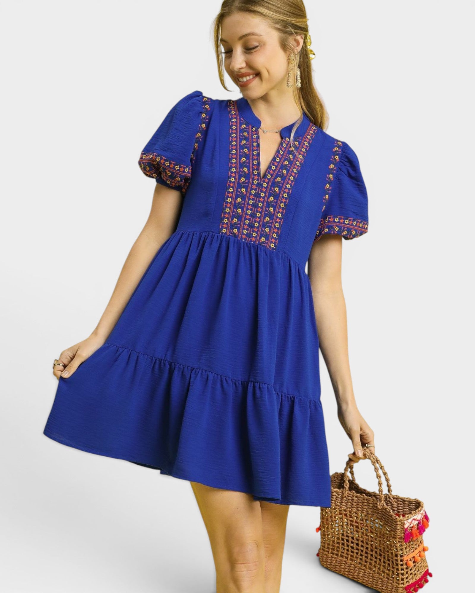 Cobalt Blue Embroidered Mini Dress
