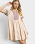 Sand Beige Embroidered Mini Dress