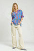 Cornflower Blue Floral Smocked Sleeve Blouse