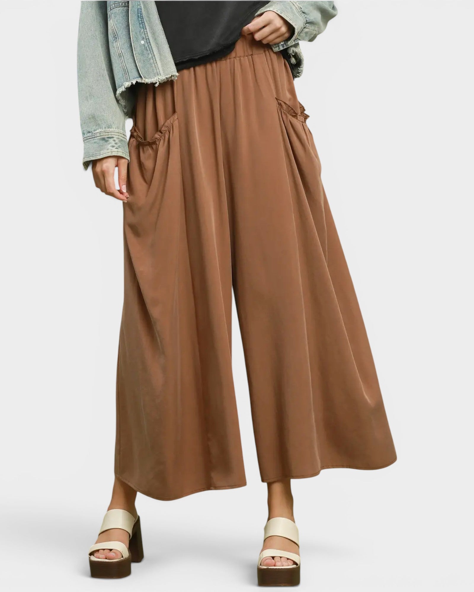 Brown Tencel Wide Leg Pants