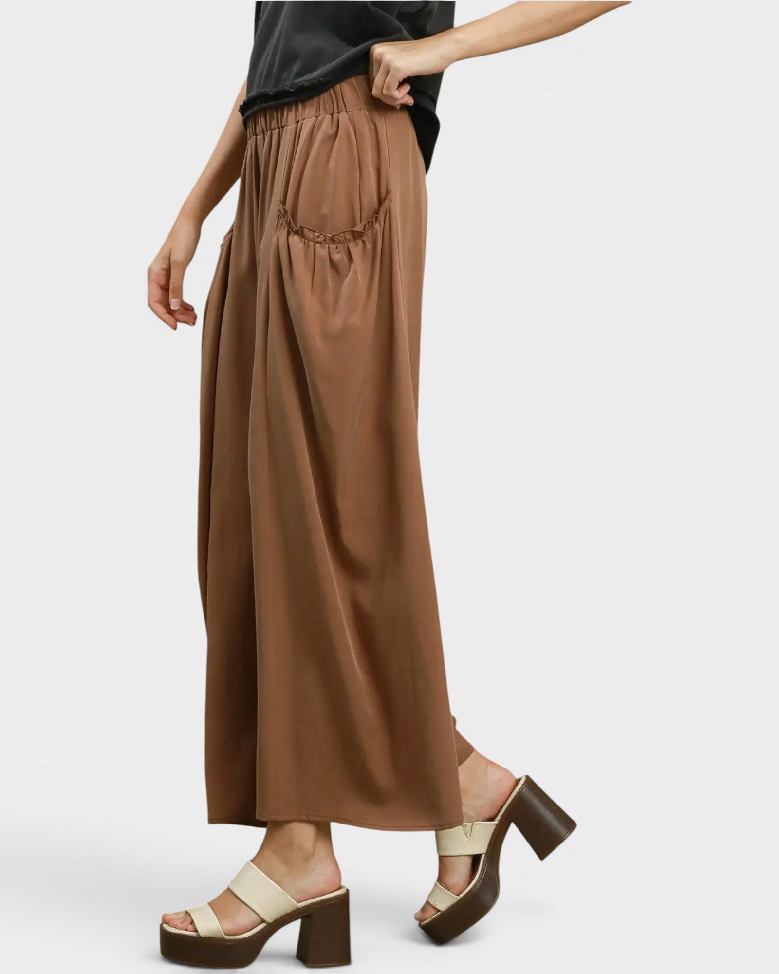 Brown Tencel Wide Leg Pants