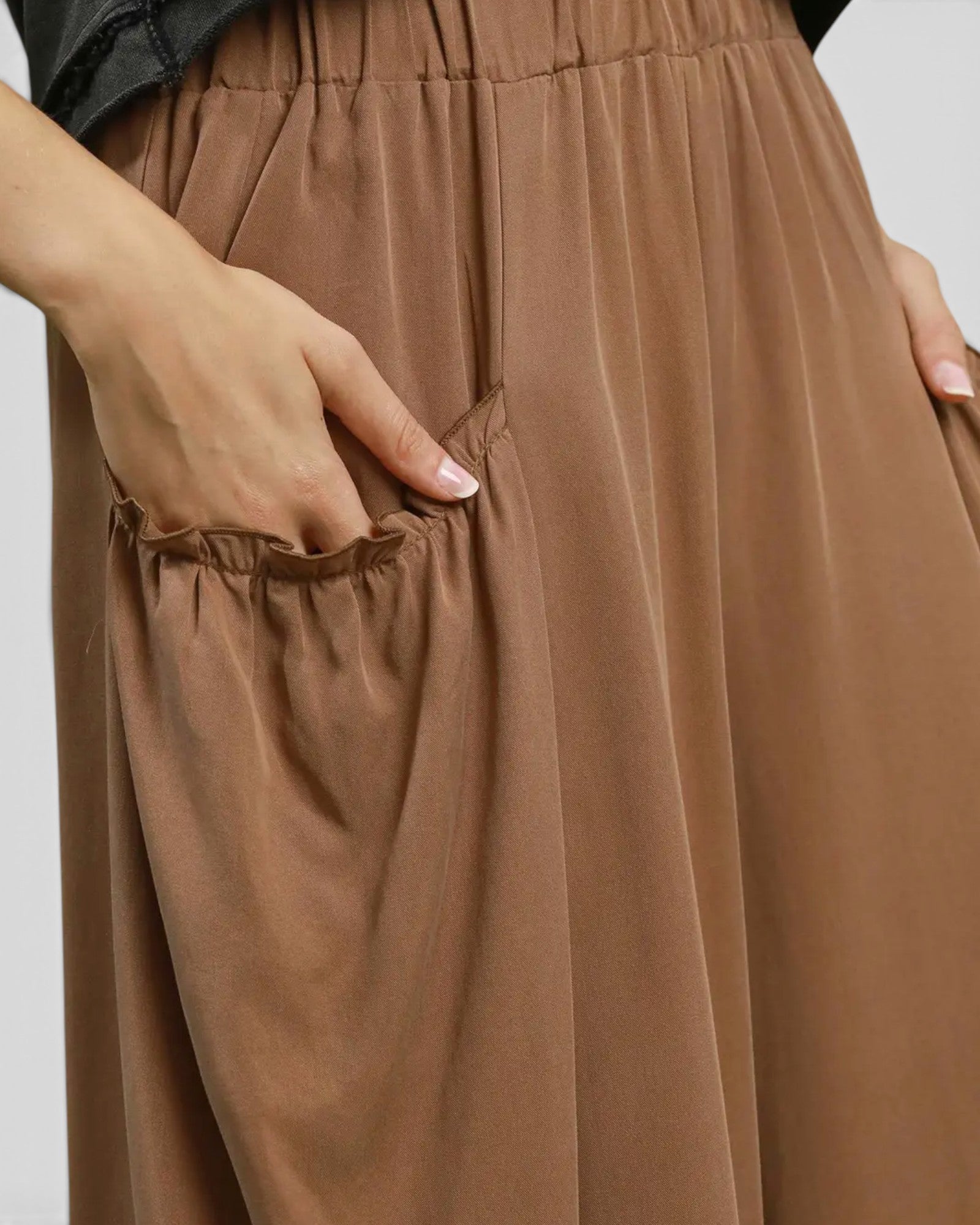 Brown Tencel Wide Leg Pants