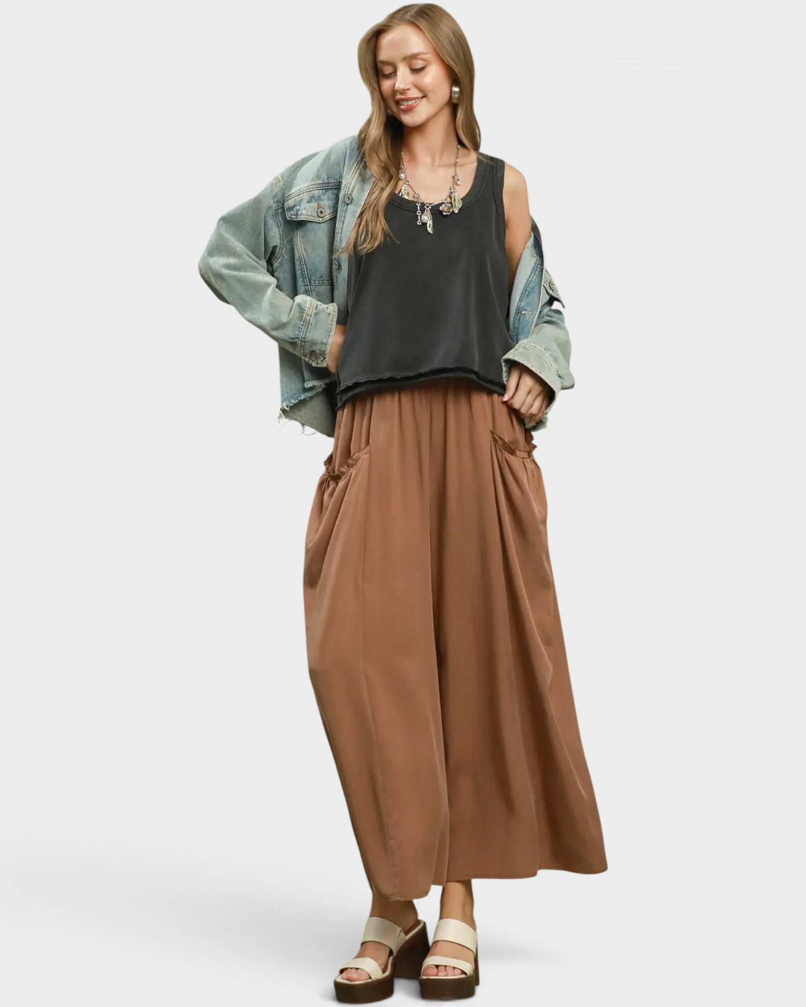 Brown Tencel Wide Leg Pants